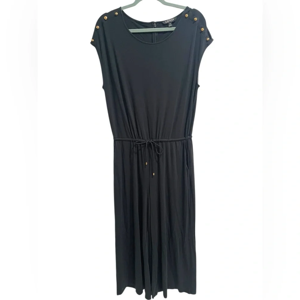 Lauren Ralph Lauren Women’s Jumpsuit Black Wide Leg Size L Y2K Retro - Picture 1 of 15